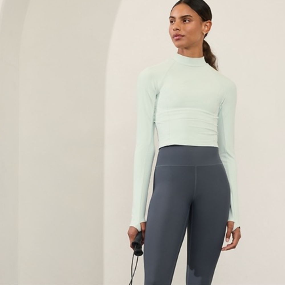 NWT Athleta Light Blue Mock Neck Interval Crop Top
